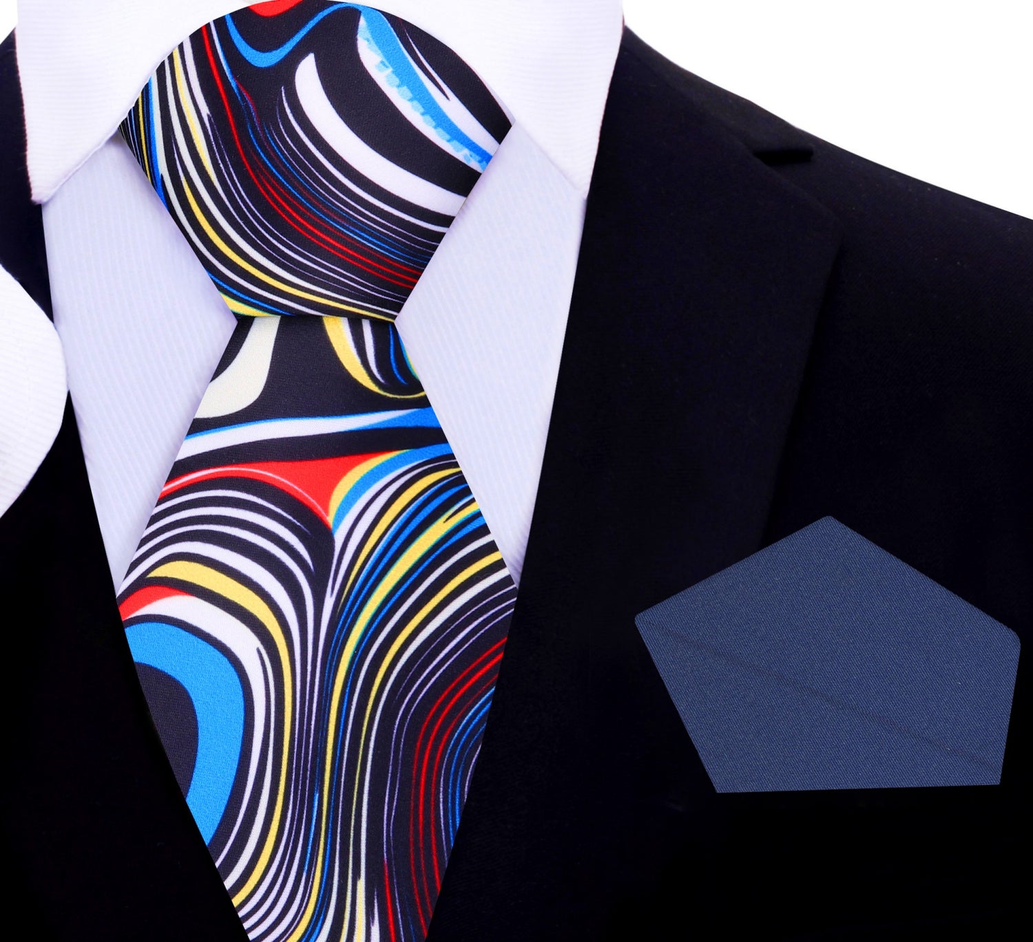 Blue, Red, Yellow and White Abstract Tie and Blue Square