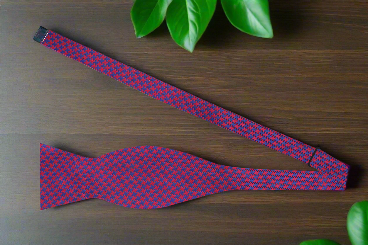 Red, Blue Hounds Tooth Self Tie Bow Tie