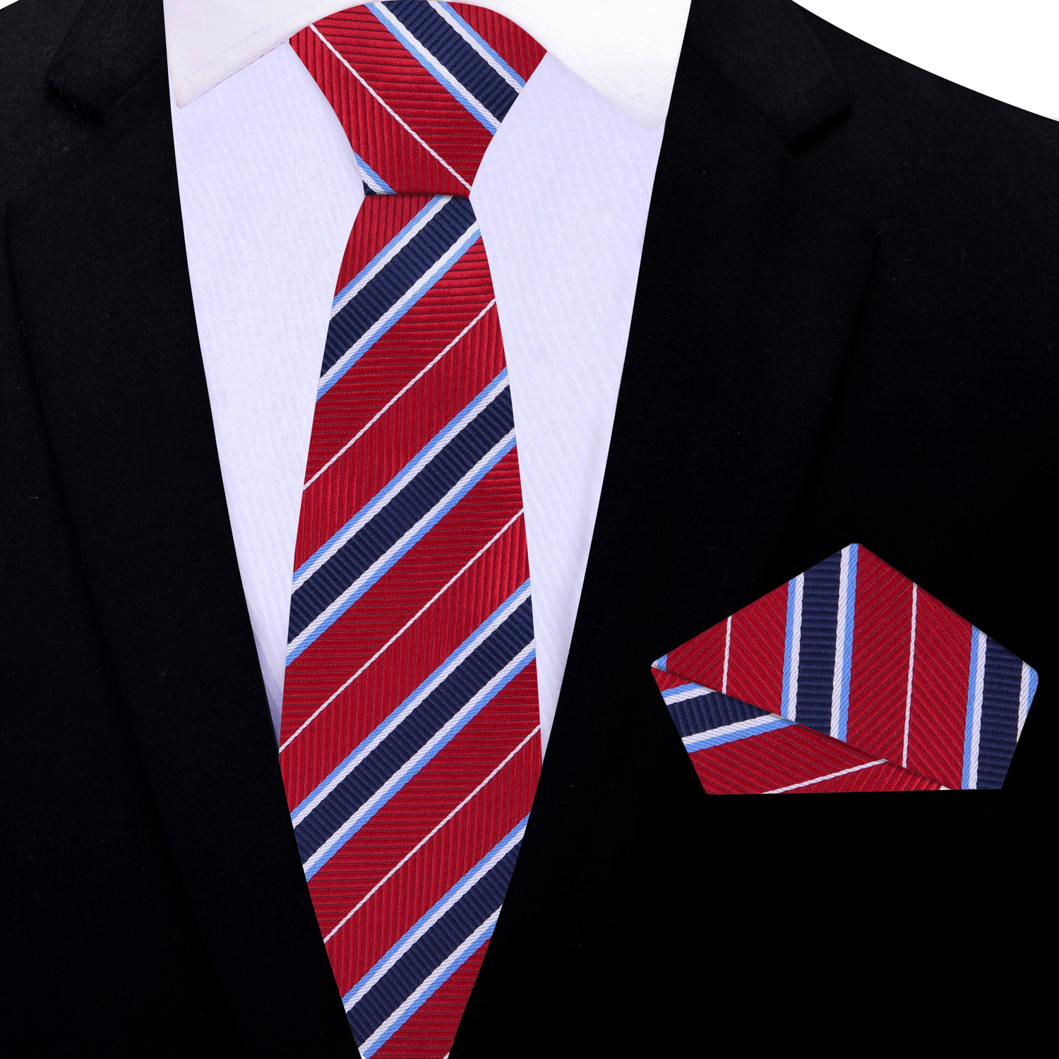 Thin Red, Blue Stripe Tie and Handkerchief