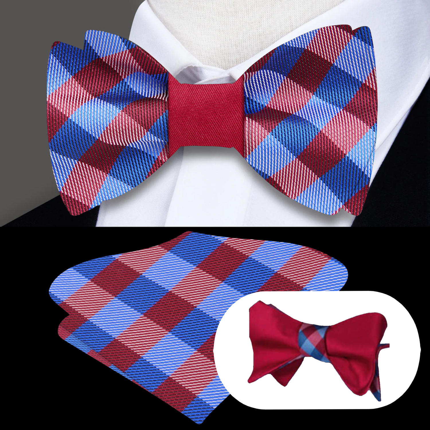 Main: Red and Blue Check Bow tie and Square