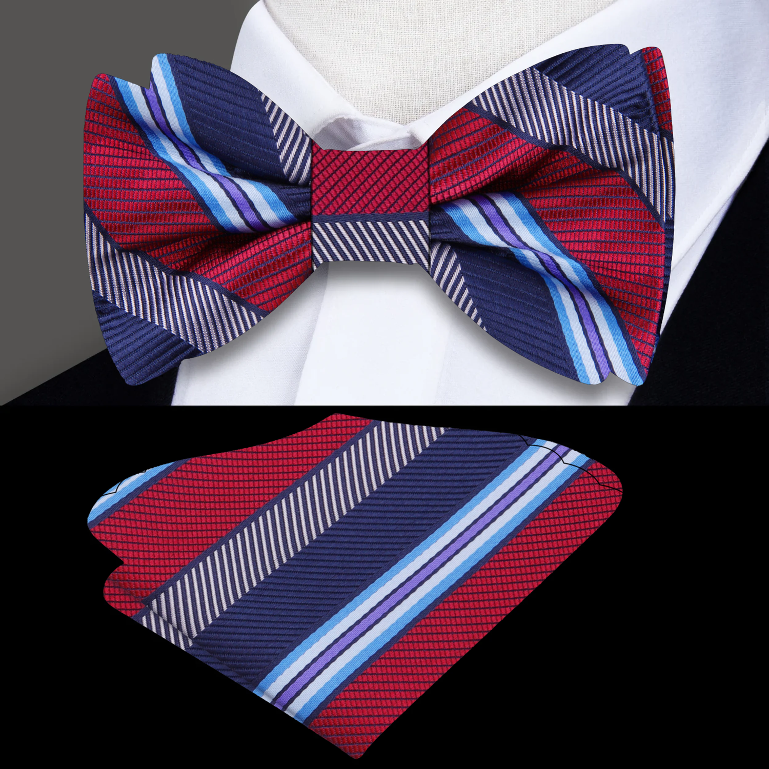 Red Blue Flex stripe Bow Tie and Square