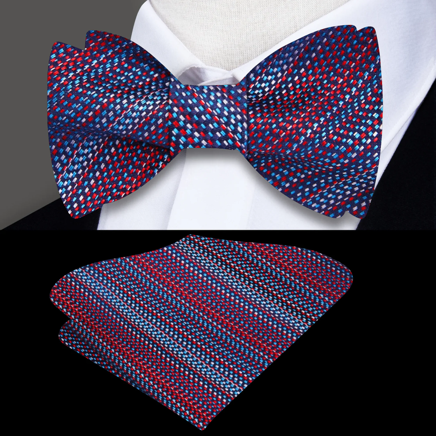 Red, Blue Gradient Bow Tie and Pocket Square
