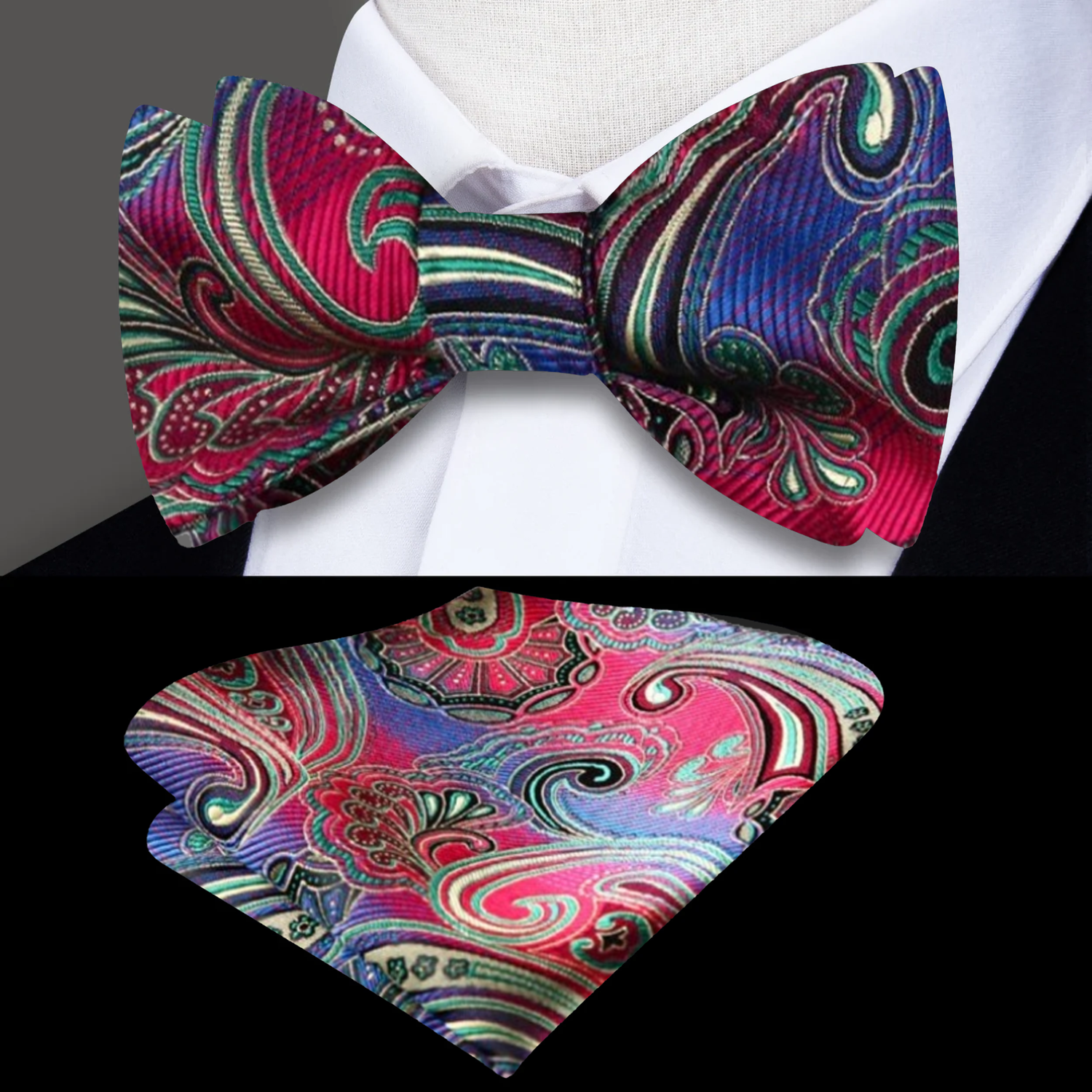 2: Red Blue Green Venice Bow Tie and Square