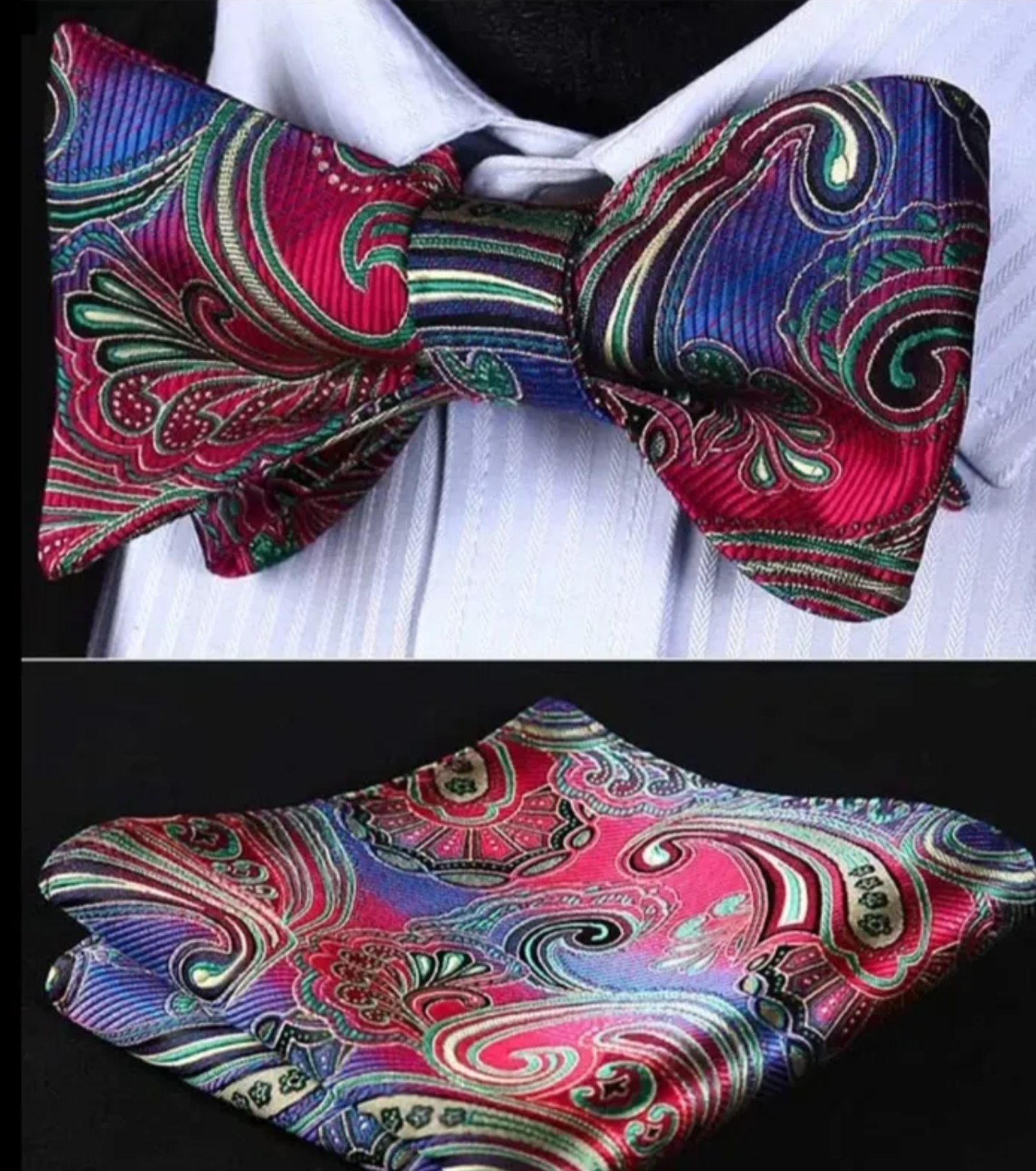 Red Blue Green Venice Bow Tie and Square
