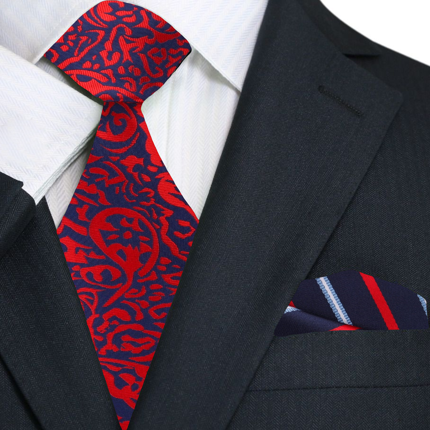 Premium  Red, Blue Paisley Tie and Blue, Red Stripe Square