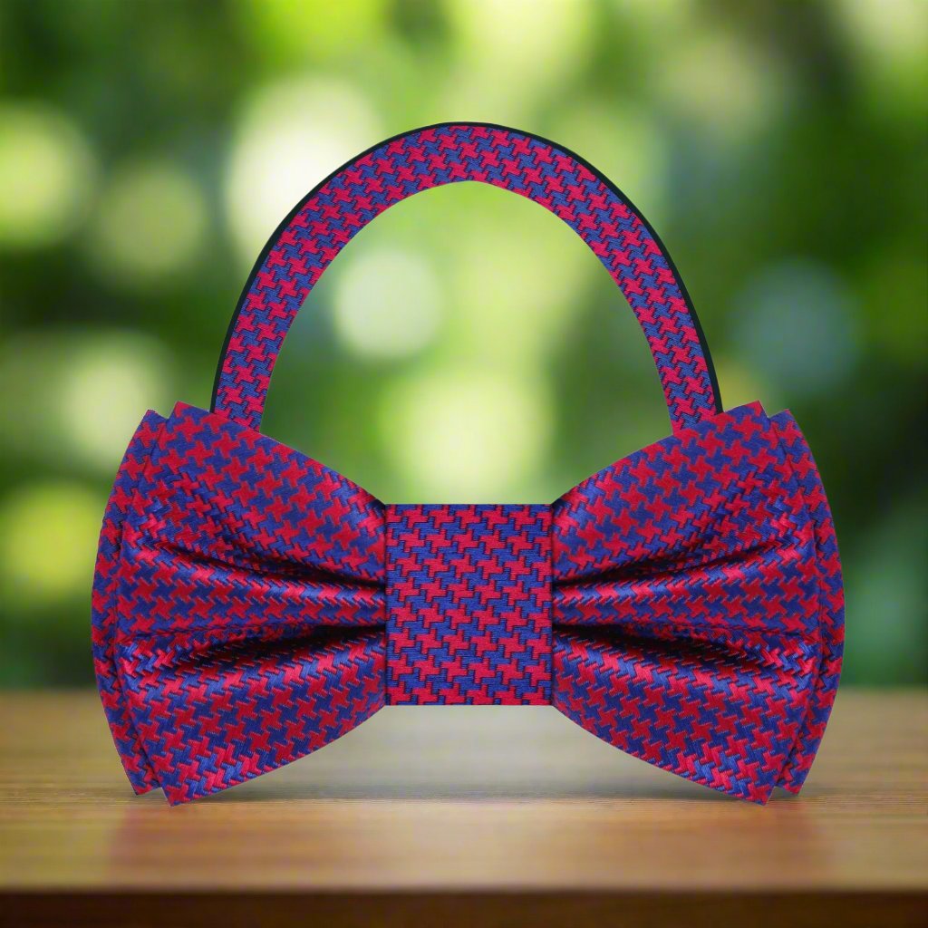 Pre Tied Red, Blue Hounds Tooth Bow Tie