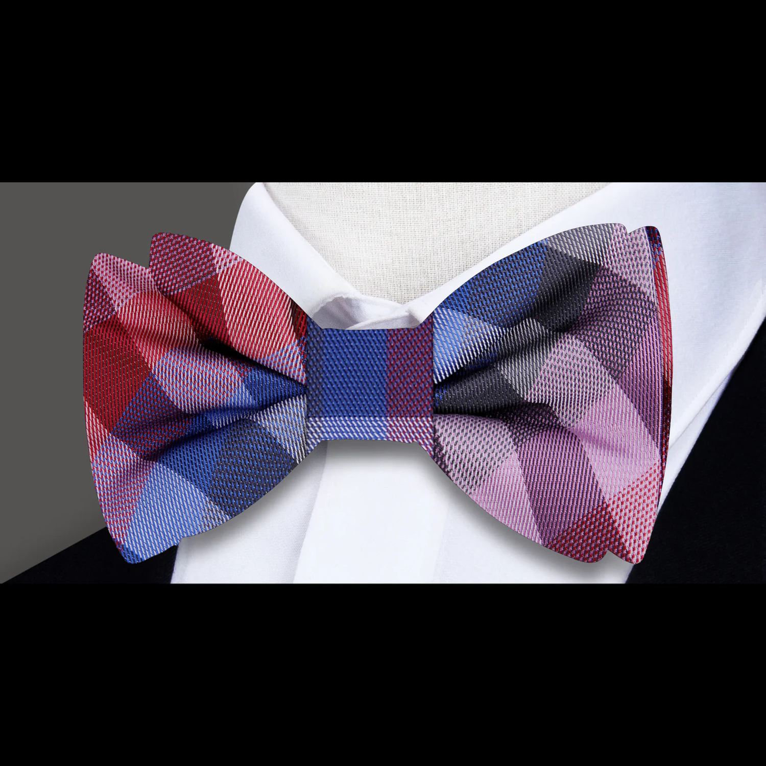 Red Blue Pink Plaid Bow Tie