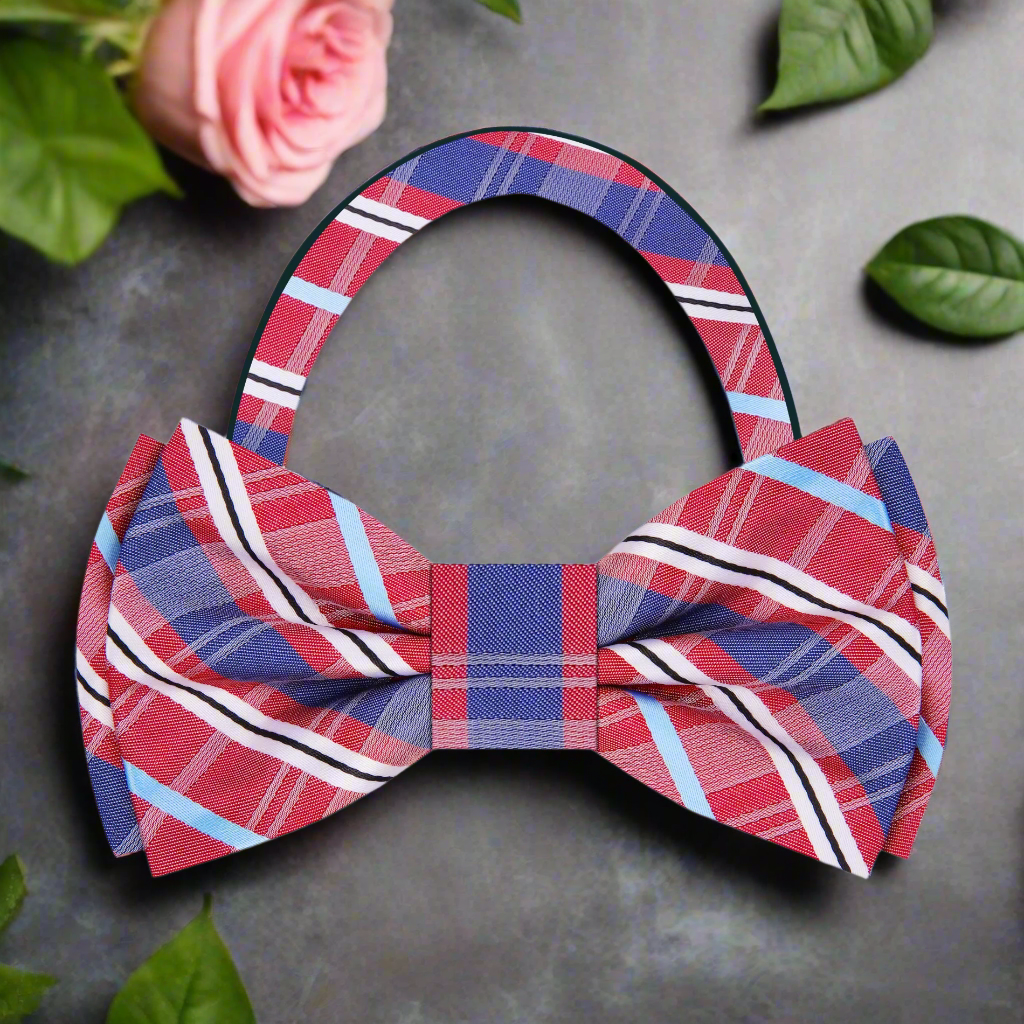 Red Blue Plaid Pre Tied Bow Tie
