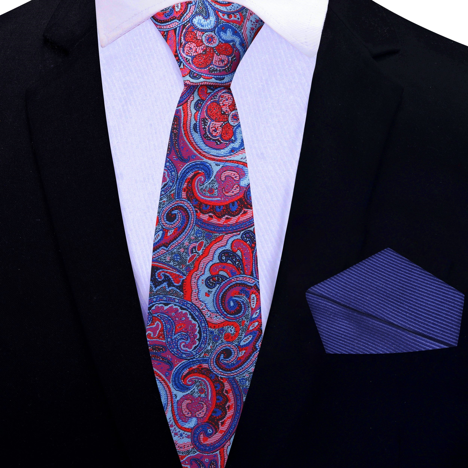 Red and Blue Paisley Thin Tie and Blue Square