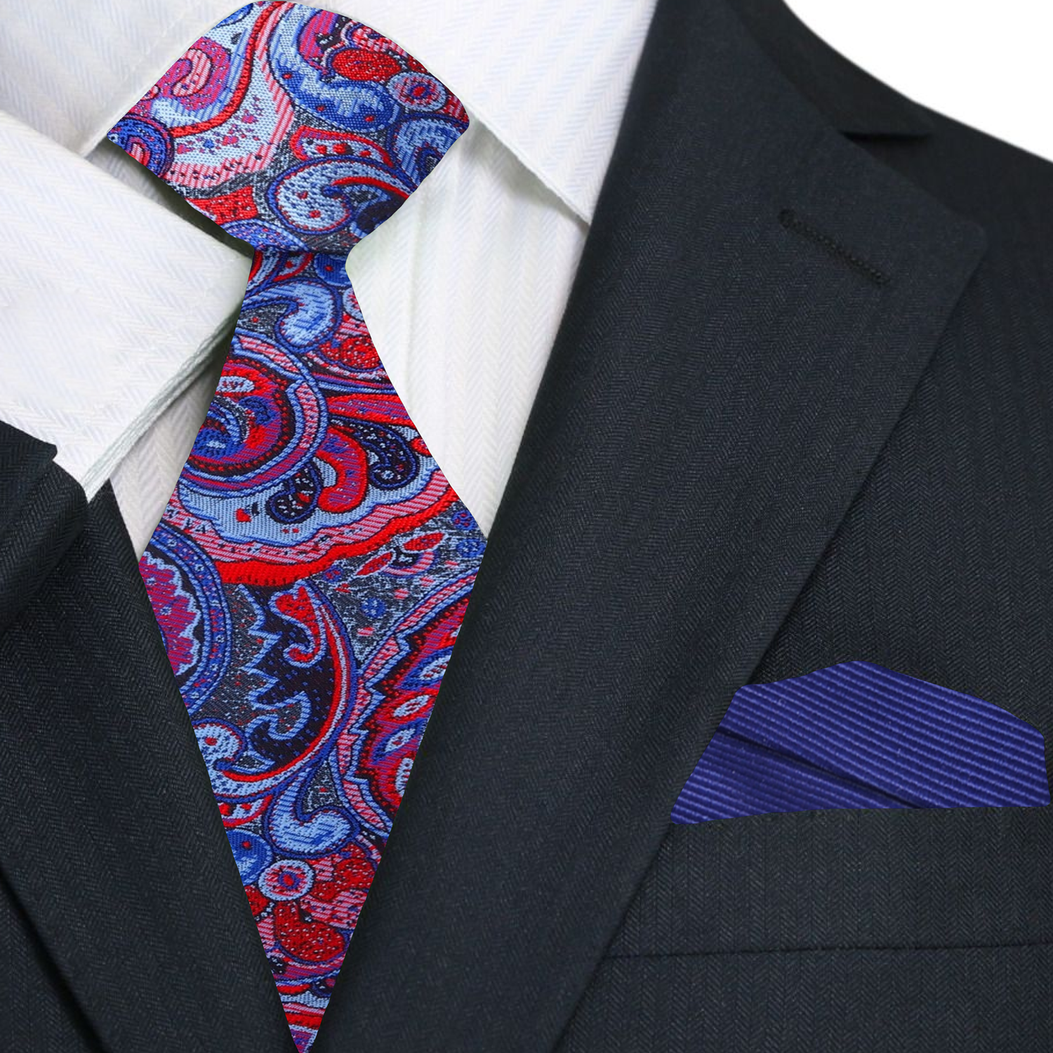 Red and Blue paisley Tie and Blue Square 