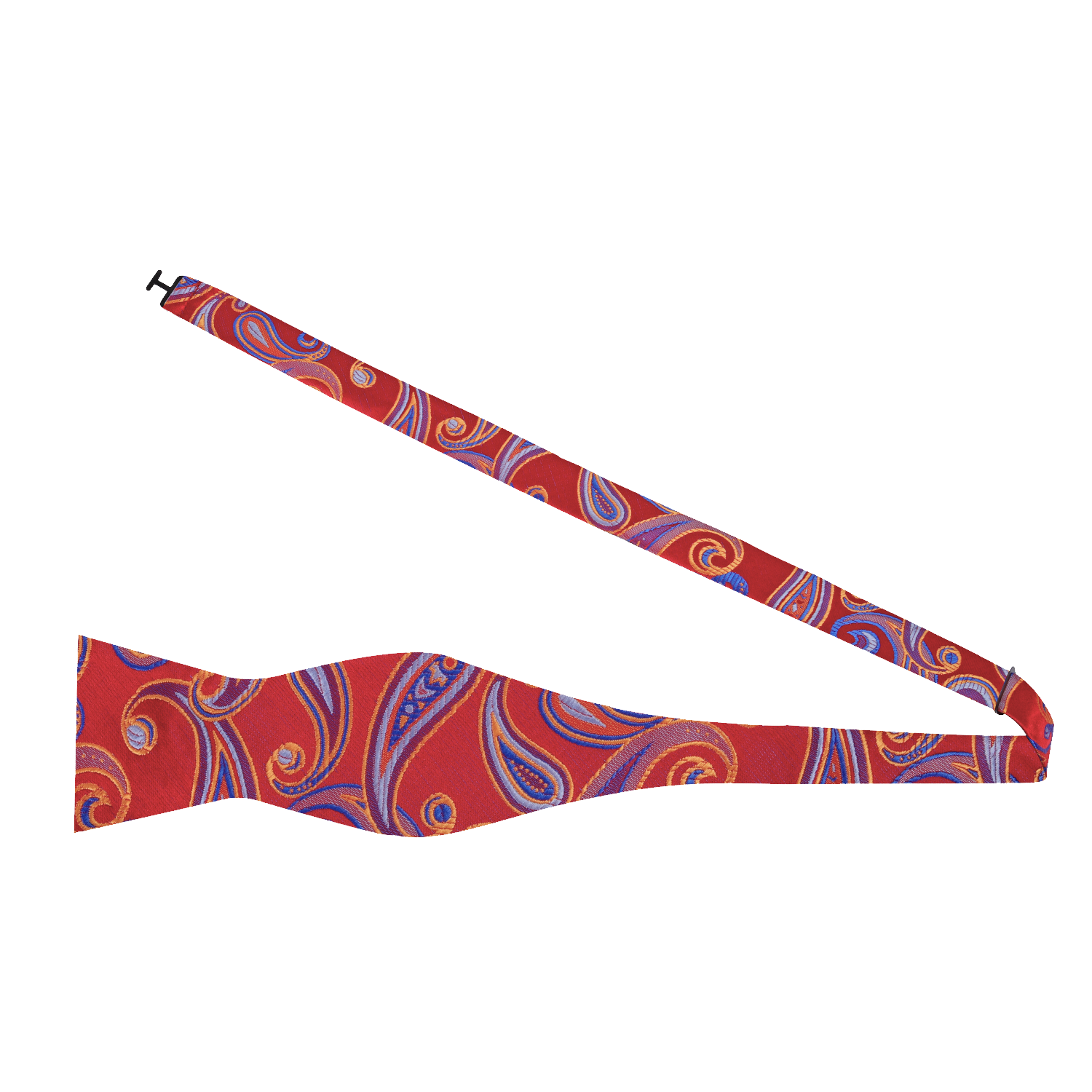 A Red, Blue Paisley Pattern Silk Self Tie Bow Tie