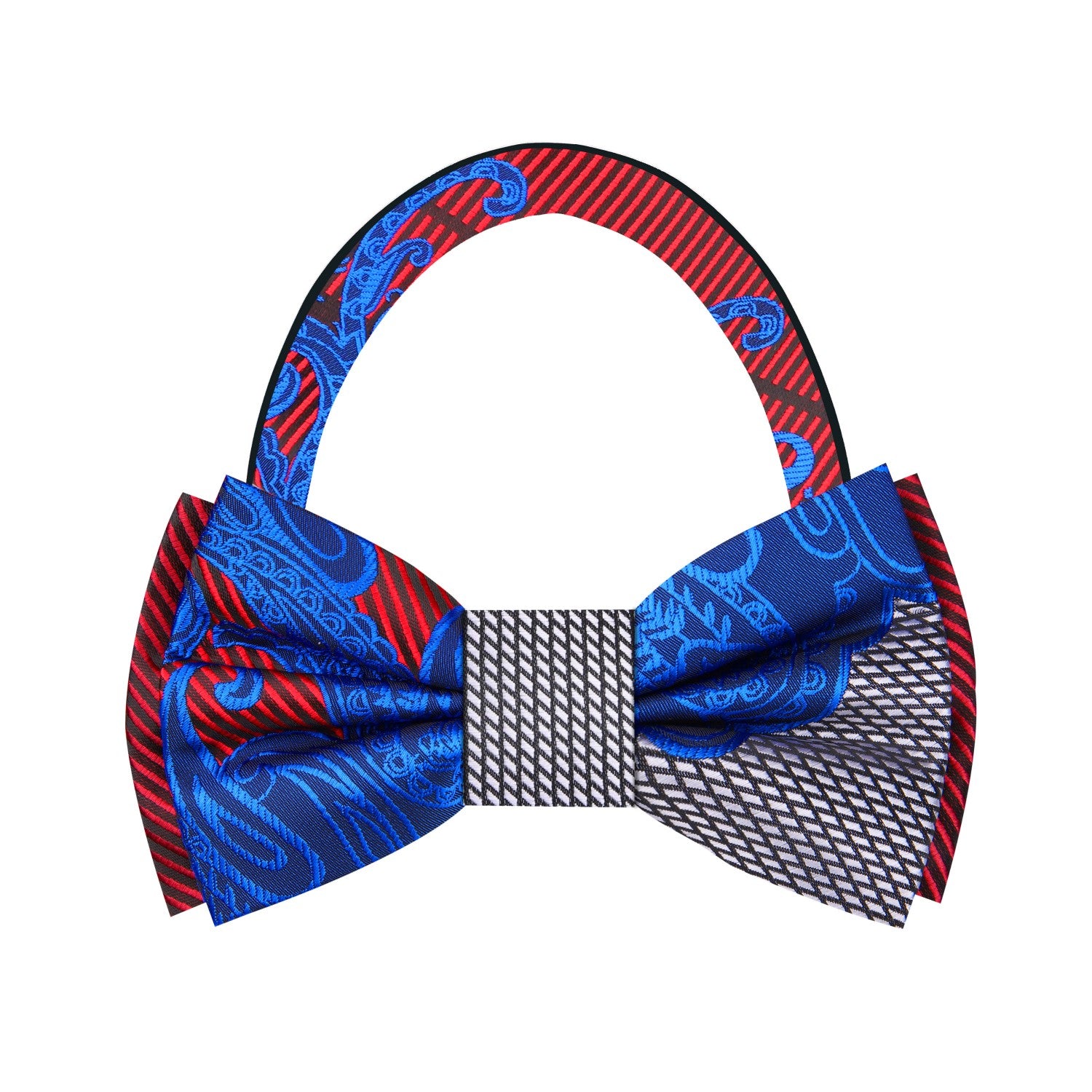 Blue, Grey, Red Paisley Bow Tie Pre Tied