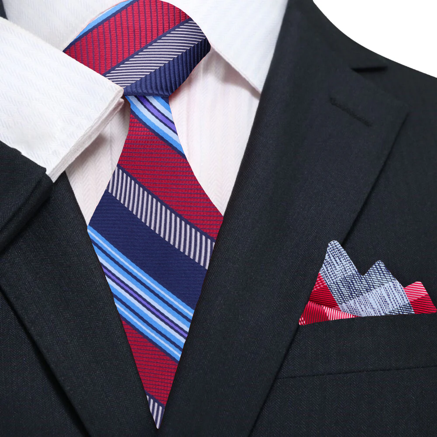 Blue, Light Blue, Red Stripe Tie and Accenting Pocket Square 2