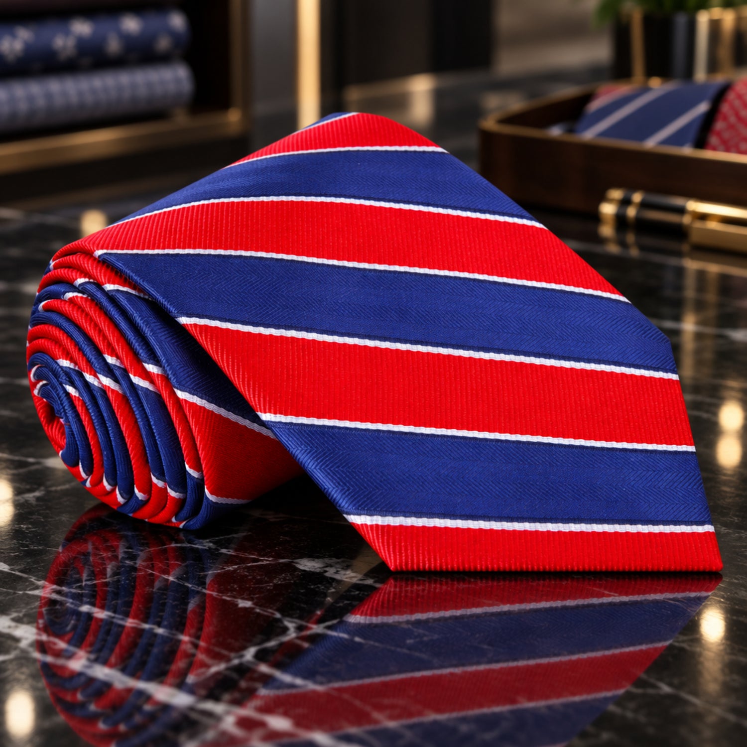 Red Blue White Stripe Tie 2