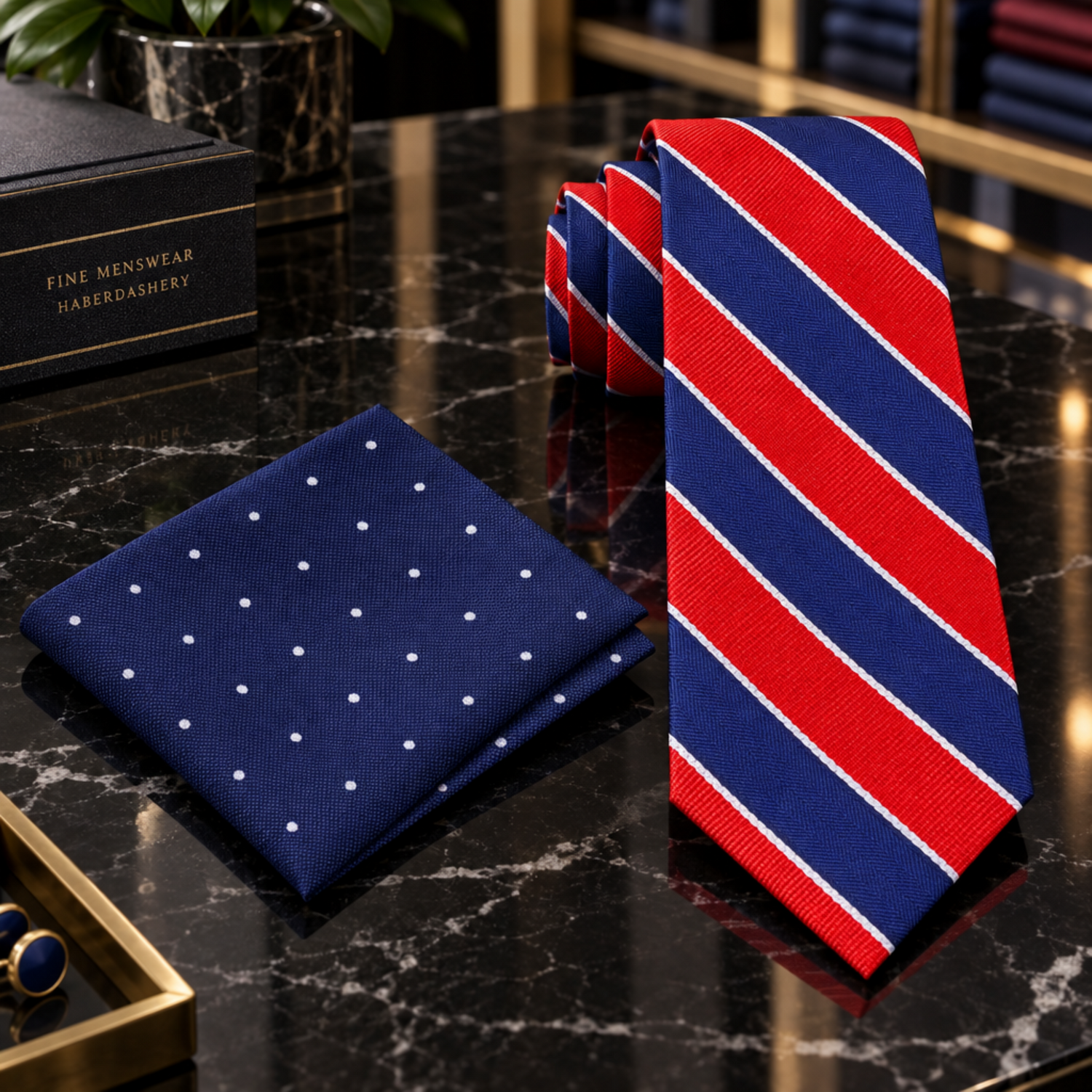Red Blue White Stripe Tie and accenting square 2