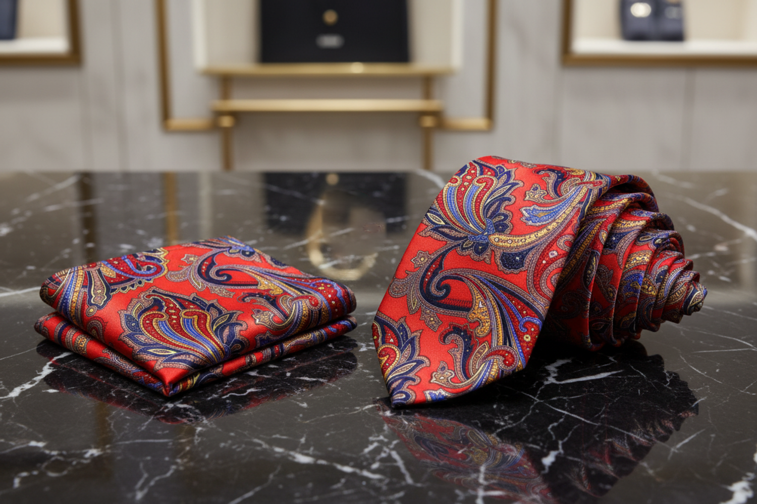 Red Blue Yellow Paisley tie and square