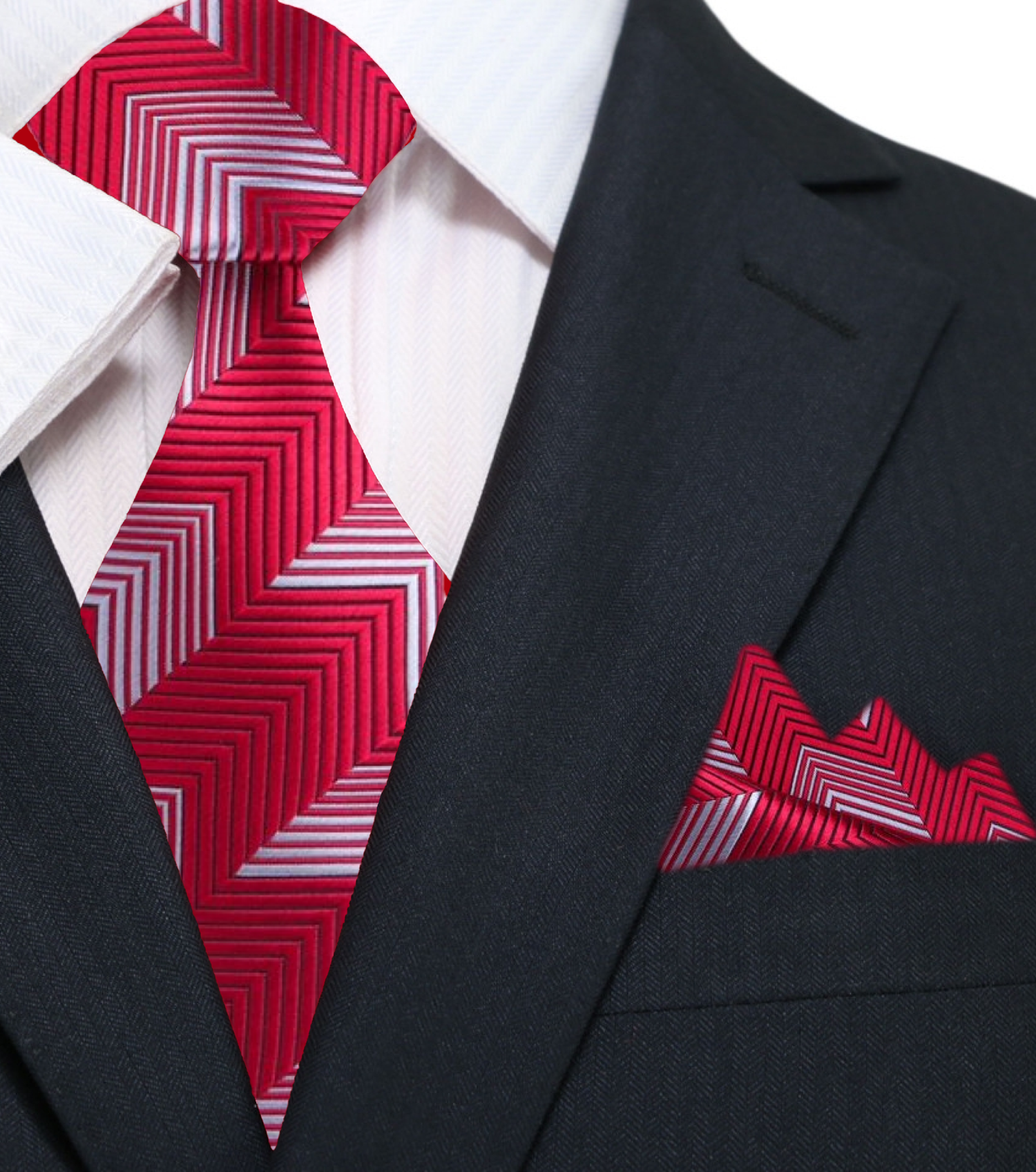 First View:  Red Geometric Boost Tie and Pocket Square