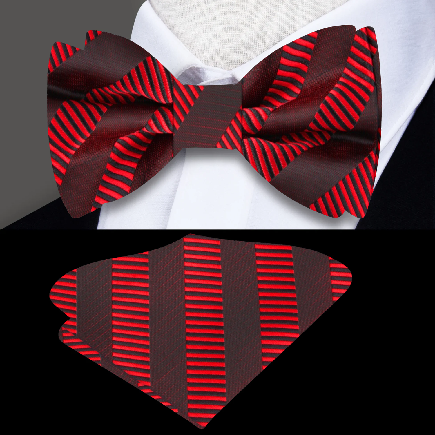 Red Lines Bow Tie and Pocket Square