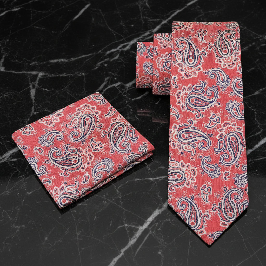Sunset Red Paisley Necktie | Bold Color, Subtle Detail