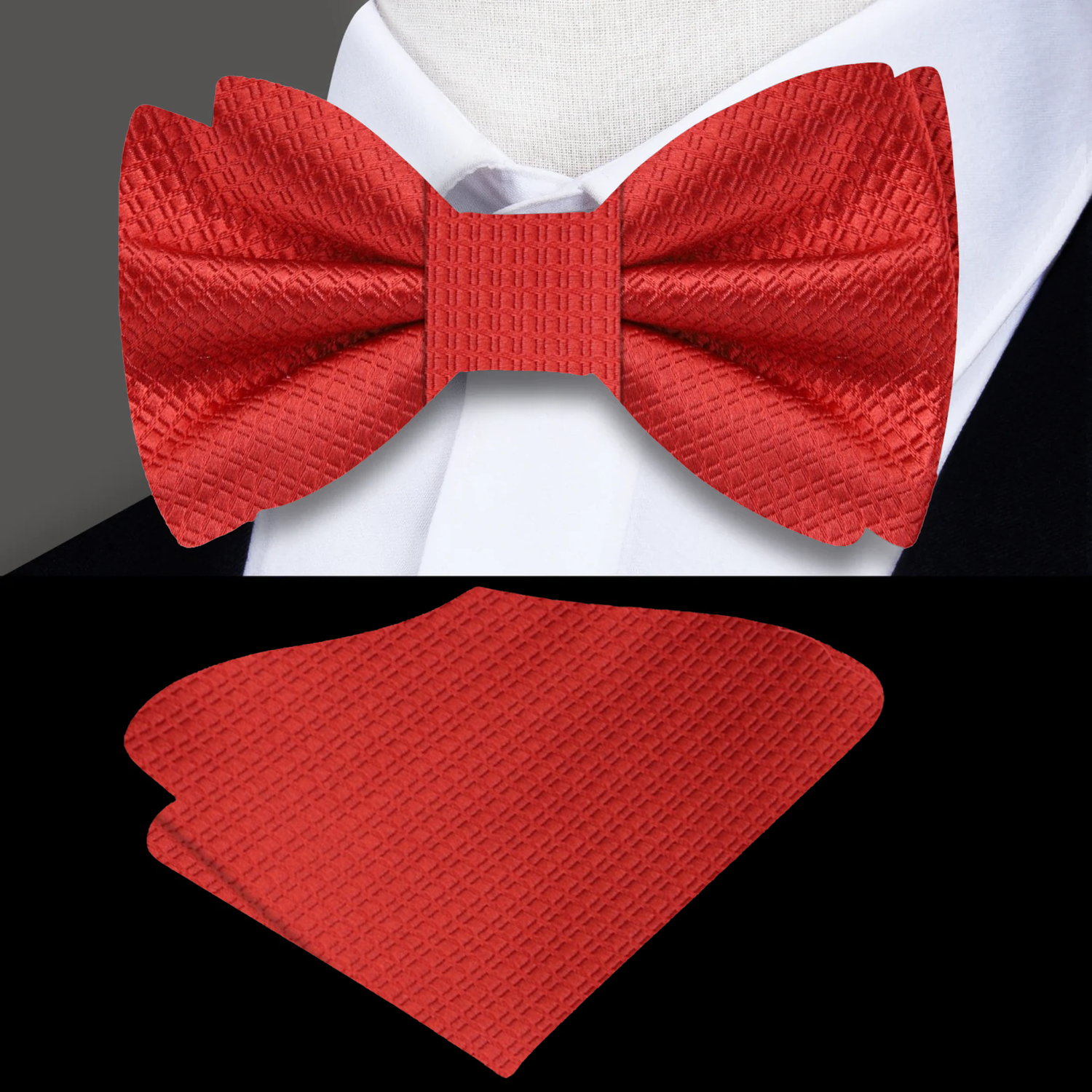 Red Bow Tie with Check Texture, Matching Square