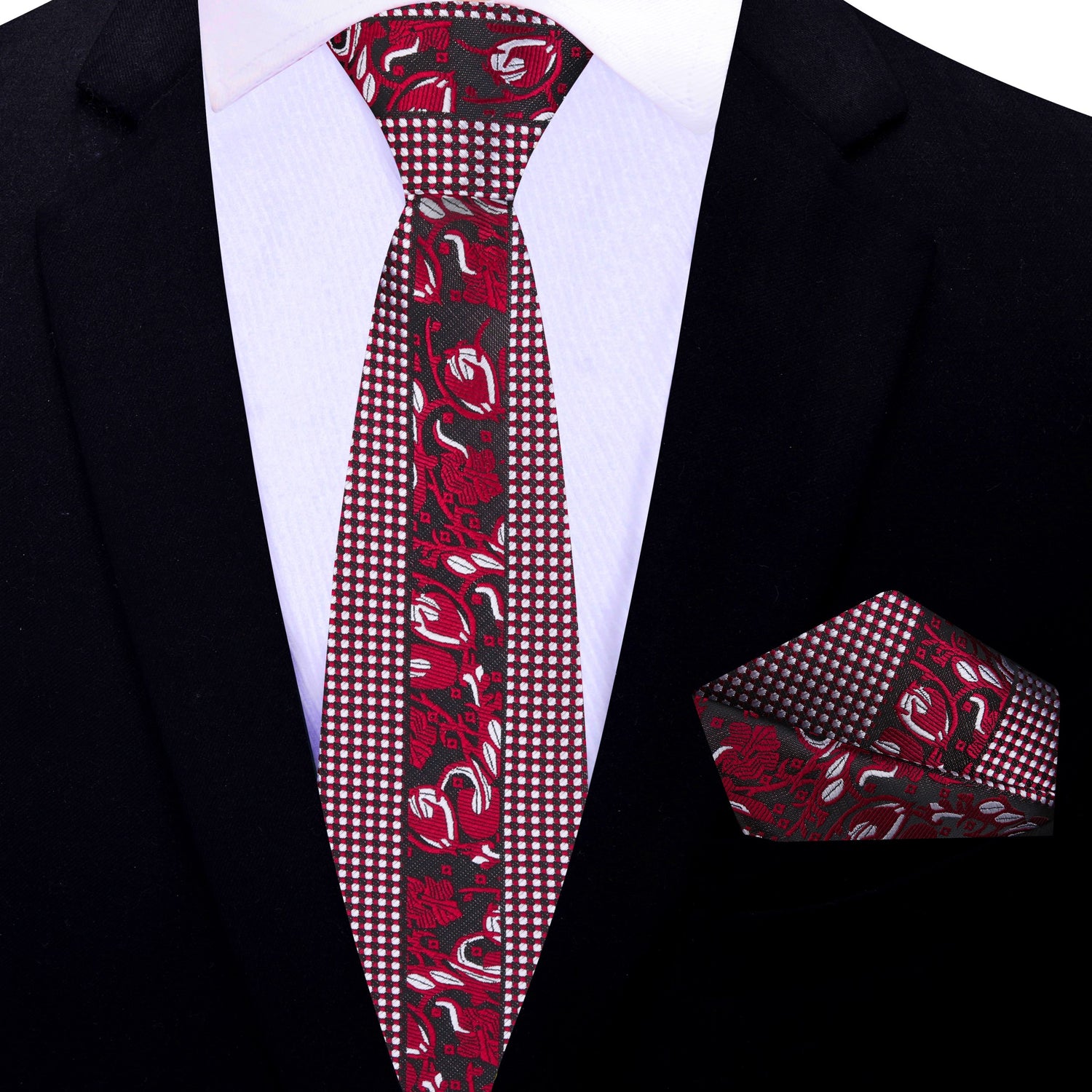 Rich Red Floral Kids Necktie and Square