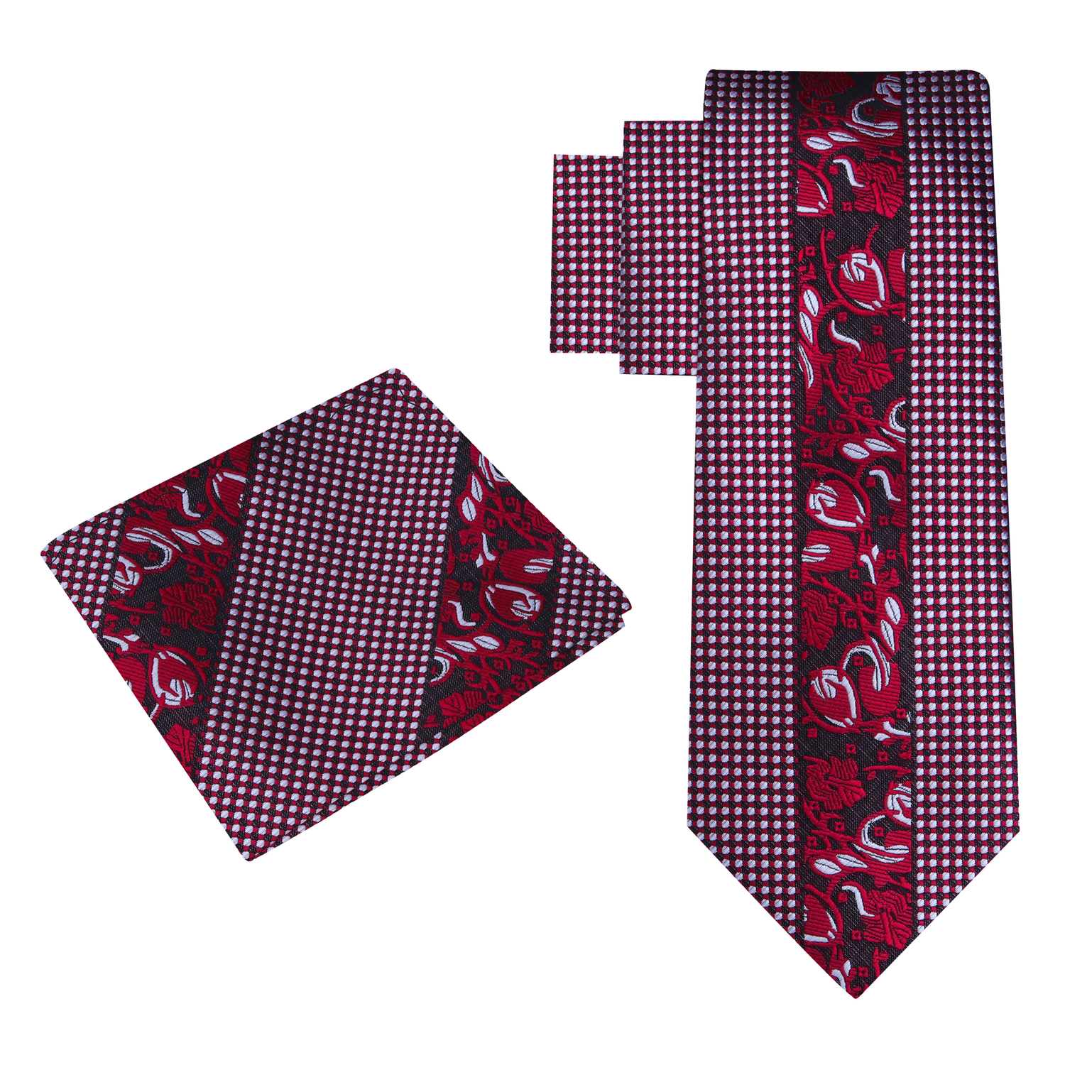 Alt View: Rich Red Floral Kids Necktie and Square
