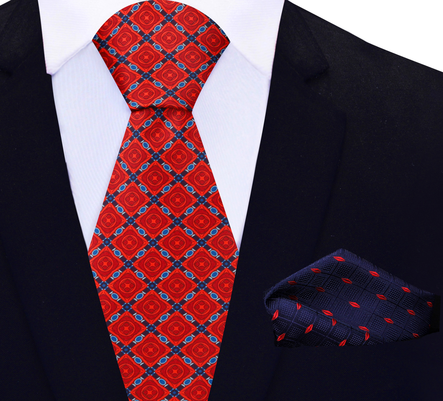 Alt View: Red Emerald Necktie with Blue Red Checks Square
