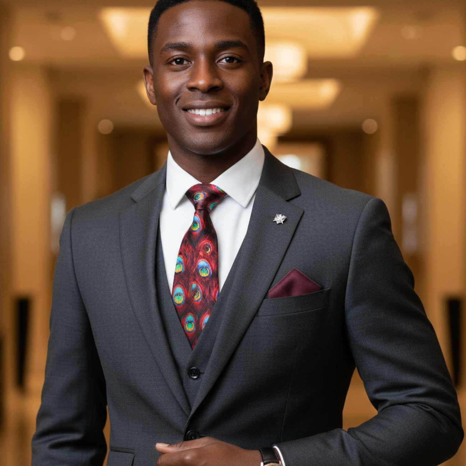 Enchanting Red Peacock Necktie