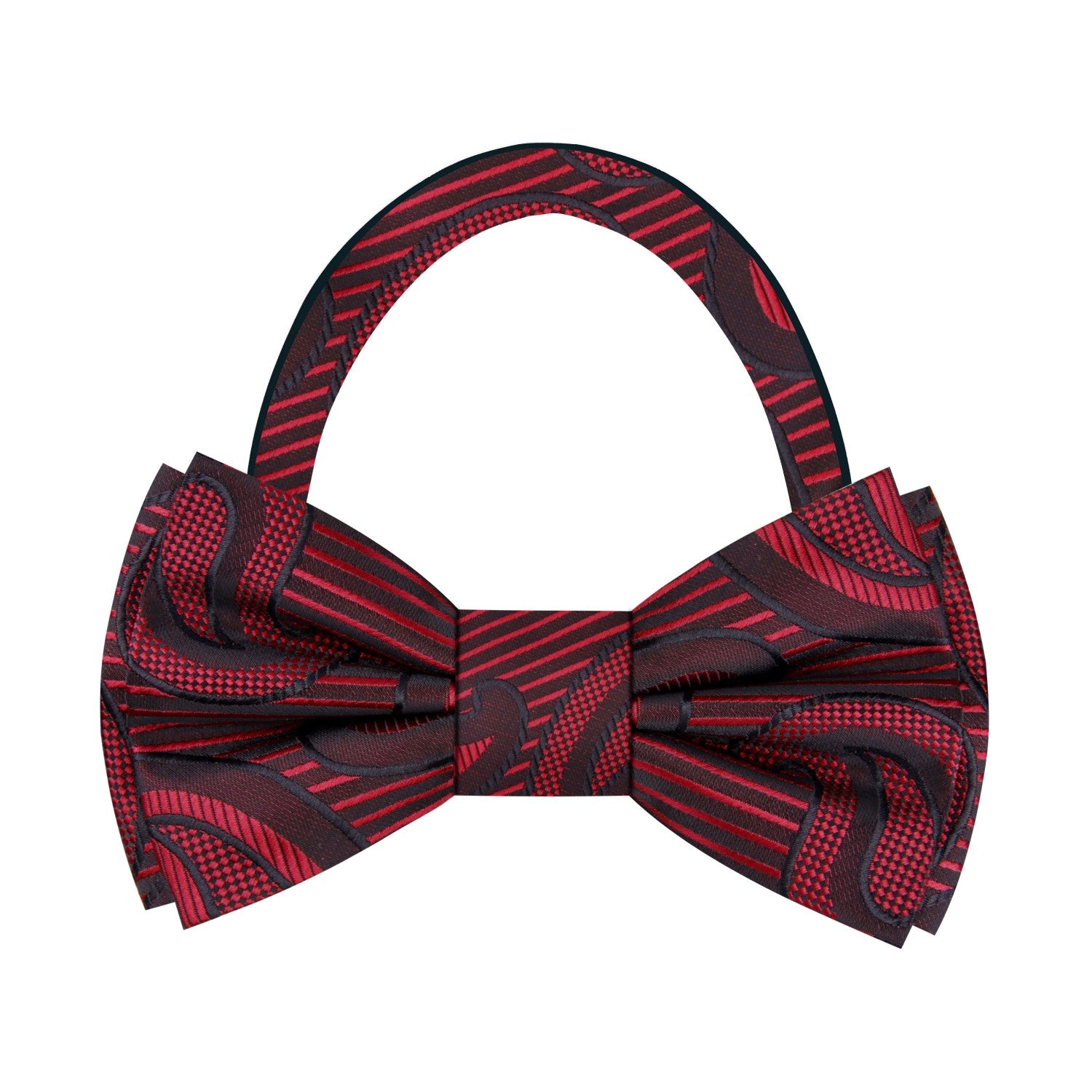 Red, Black Paisley Bow Tie Pre Tied