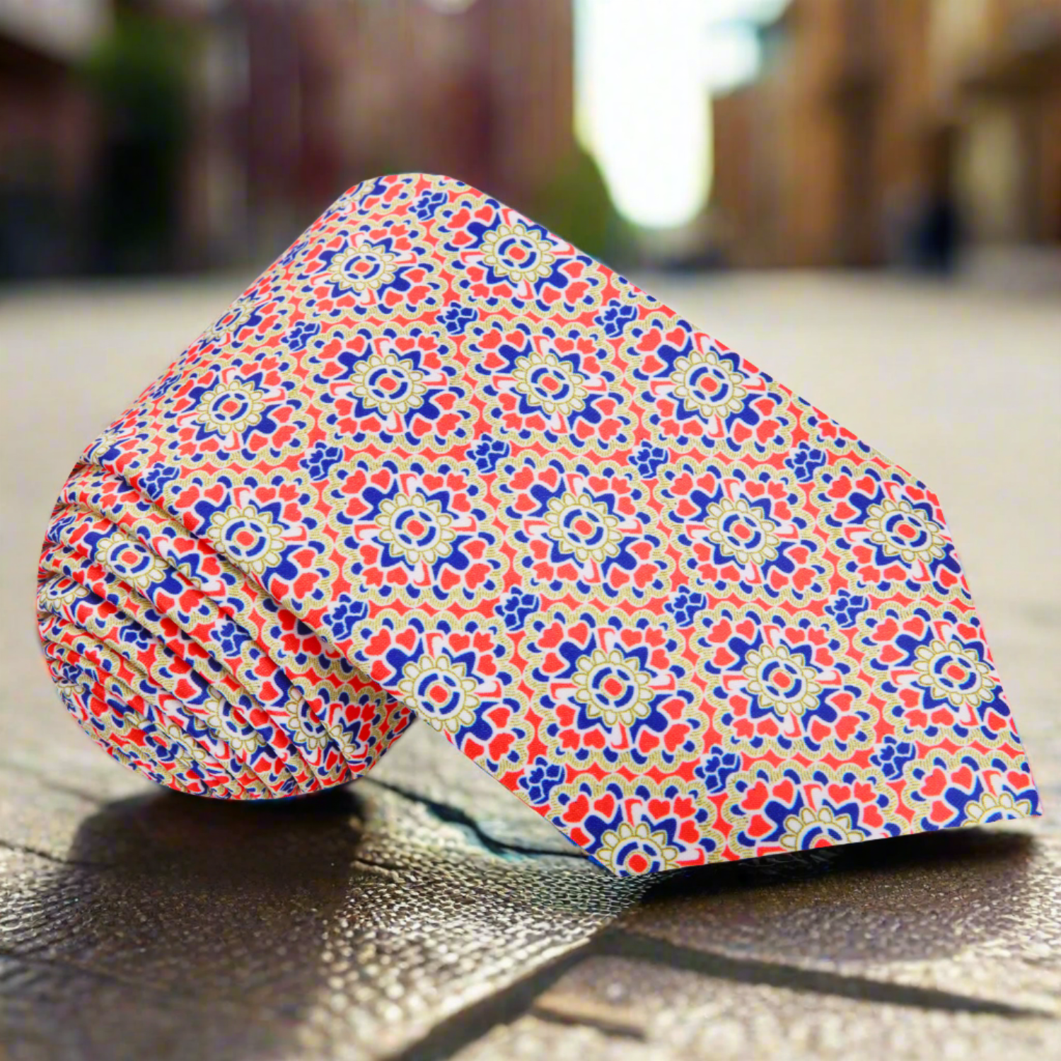 Rolled Up: Red, Blue, White Mosaic Necktie  