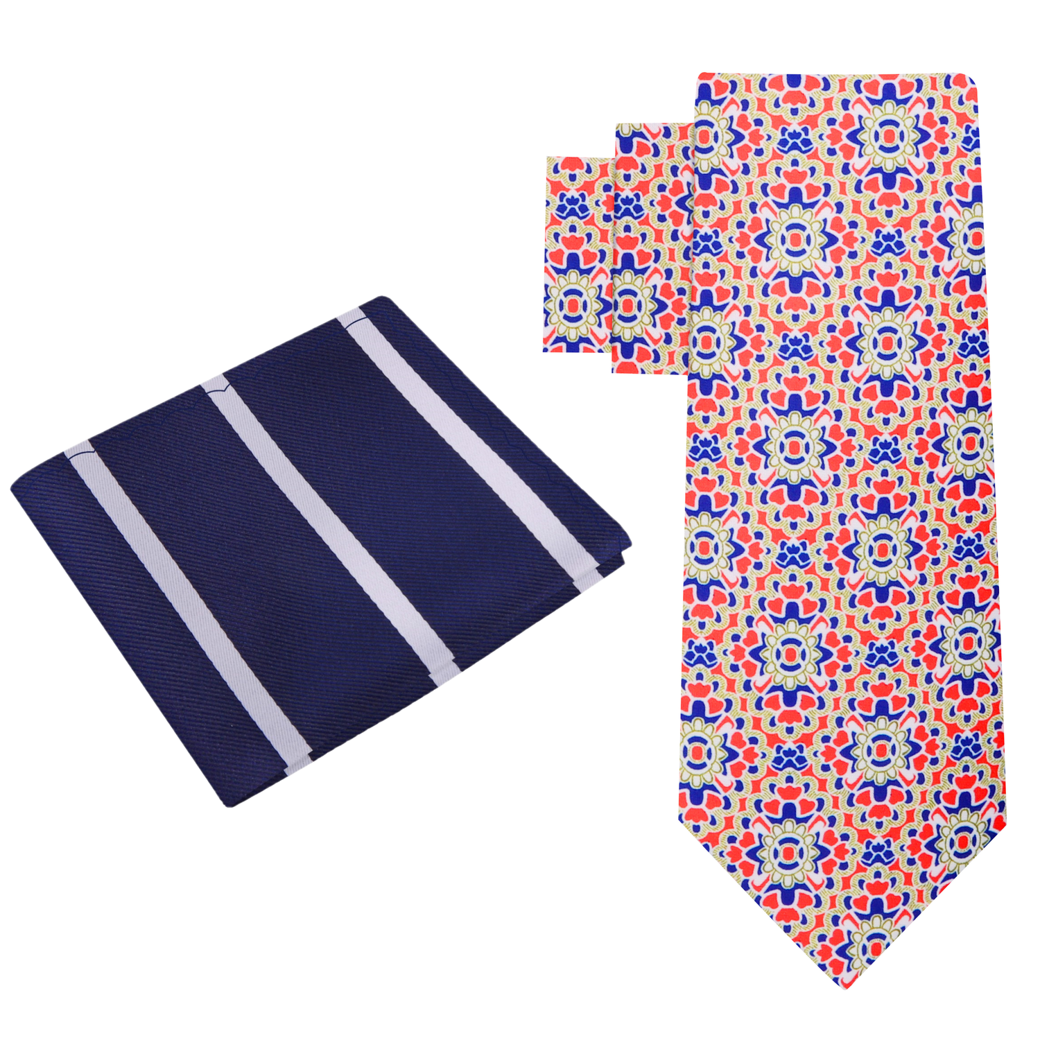 Alt View: Red, Blue, White Mosaic Necktie and Blue, White Stripe Square