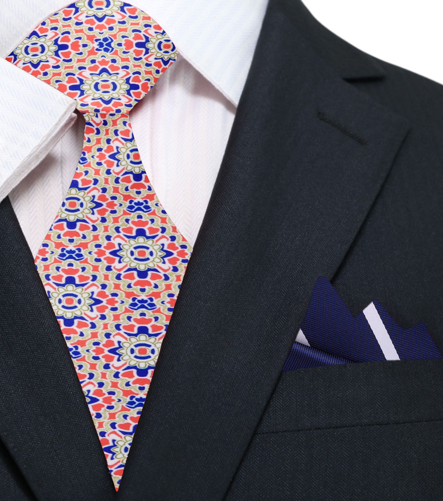 Red, Blue, White Mosaic Necktie and Blue, White Stripe Square
