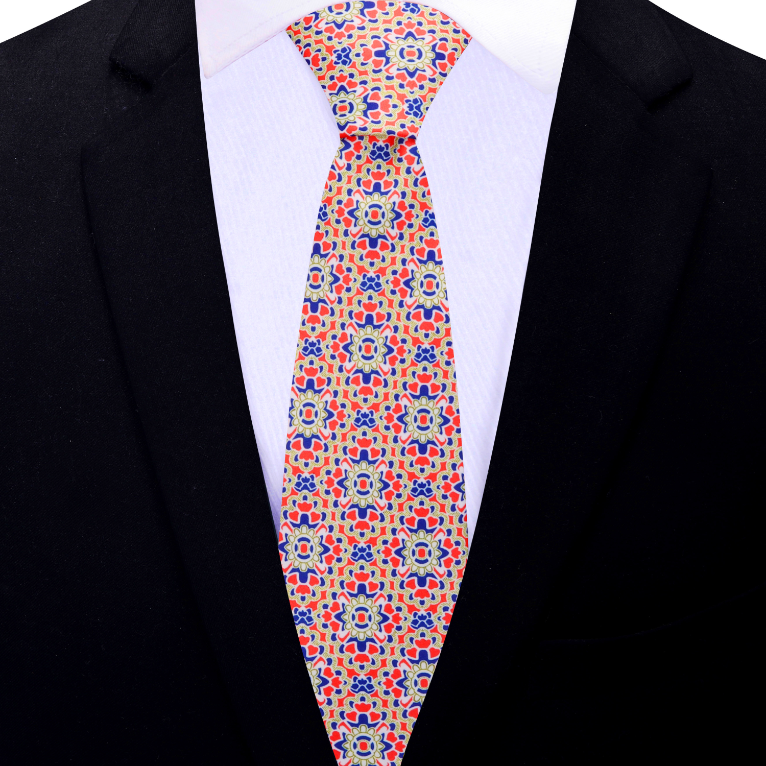 Thin: Red, Blue, White Mosaic Necktie  
