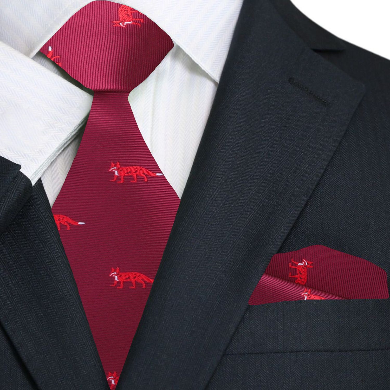 Premium Deep Red, Red Fox Silk Necktie and Pocket Square