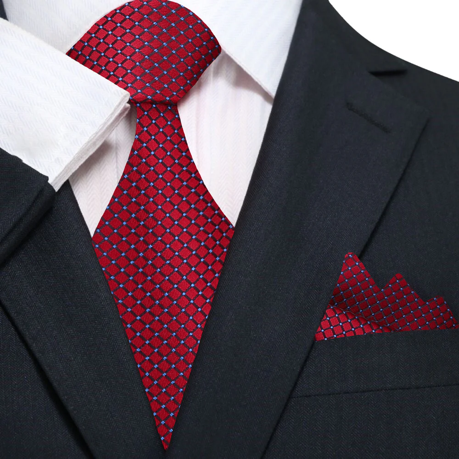 Premium Red Geometric Tie with Matching Pocket Square