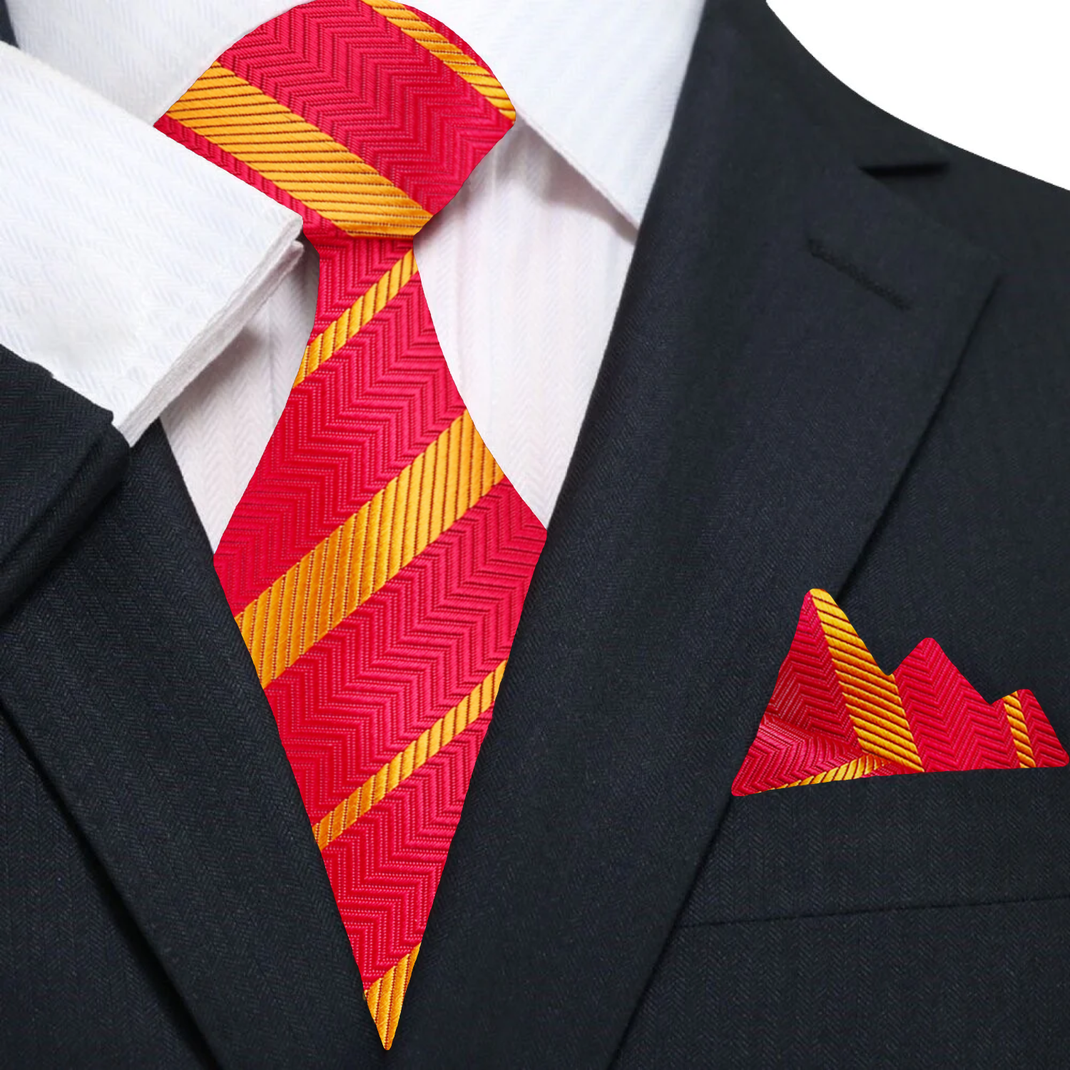 Red and Gold Stripe necktie and Square