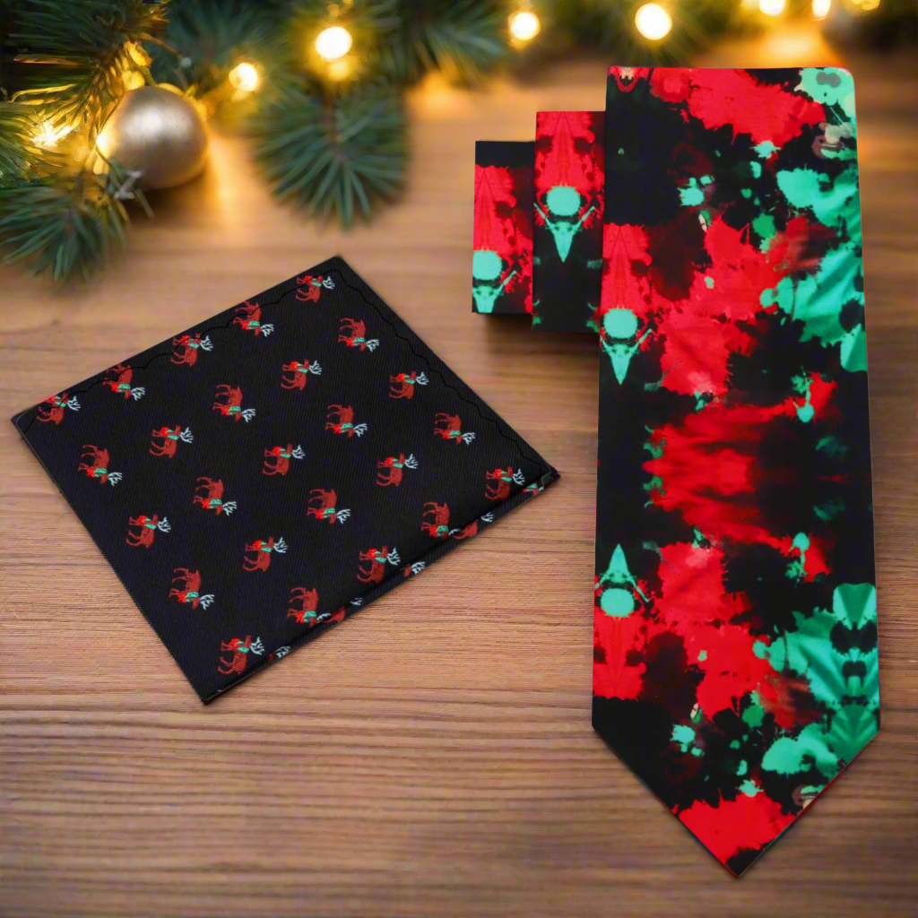 Alt view: Red and Green Inkblot Tie and Accenting Square