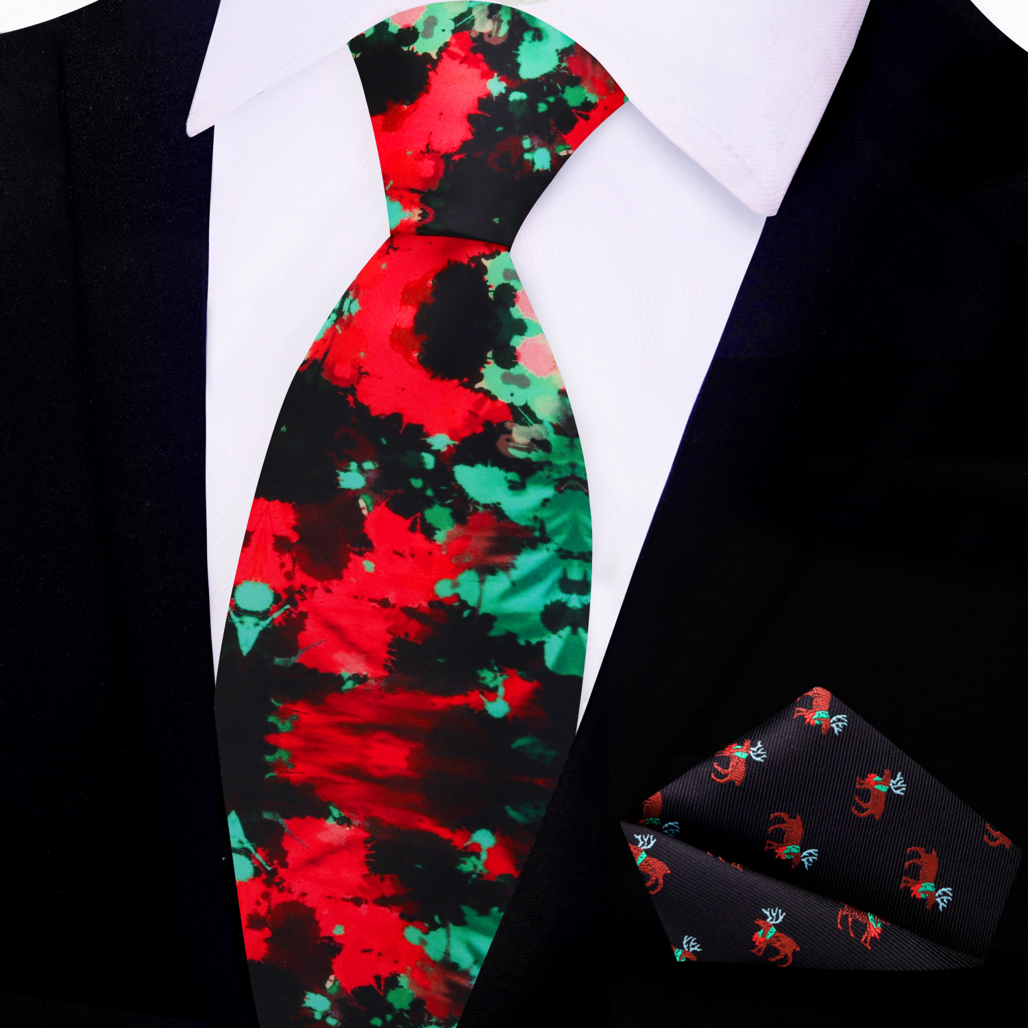 Main Red and Green Inkblot Tie and Accenting Square