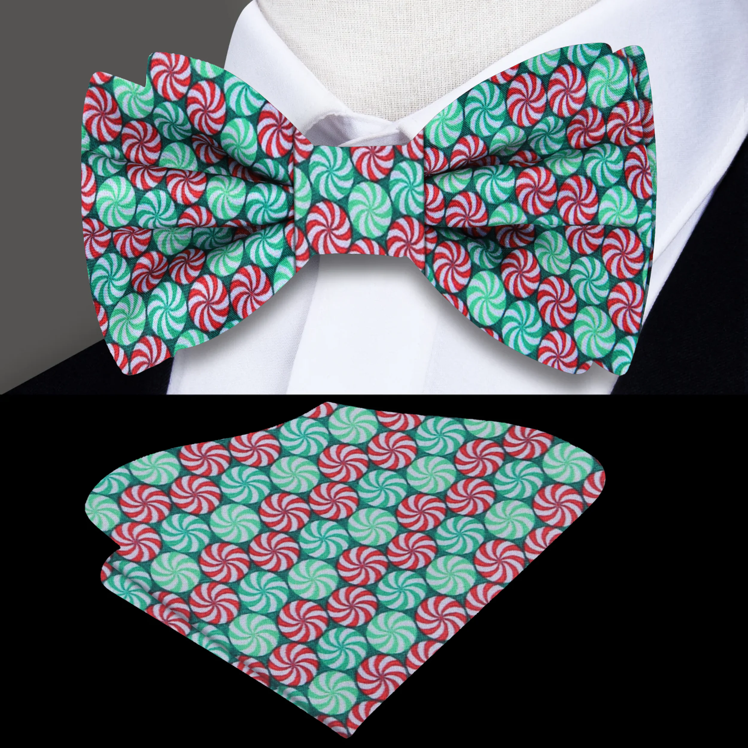 Red Green White Christmas Candy Bow Tie and Square