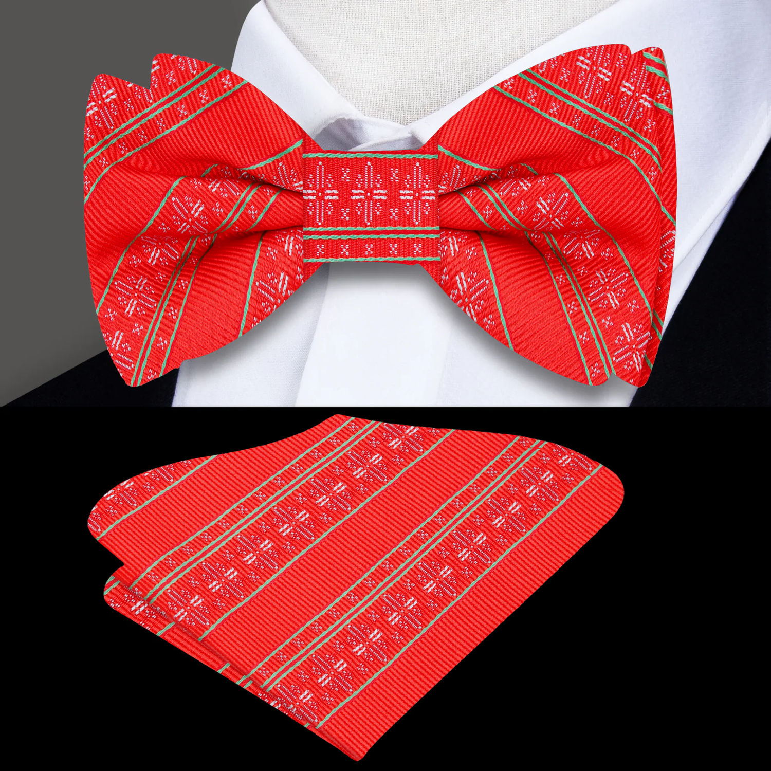 Red Green White Christmas Snowflakes Bow tie and Square