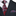 Black suit with a red and gray patterned tie and matching pocket square.