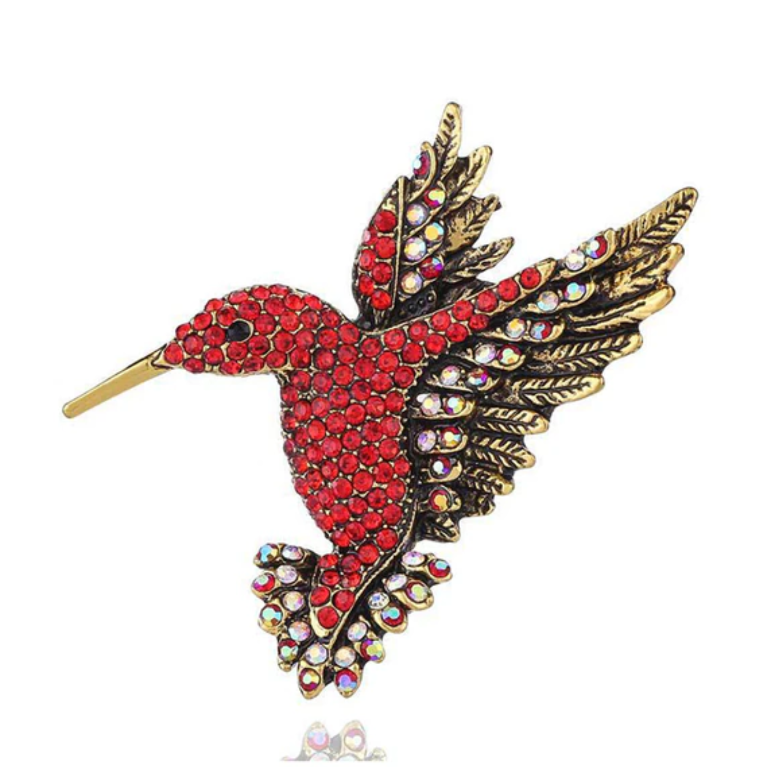 Red Gemstone Hummingbird Lapel Pin