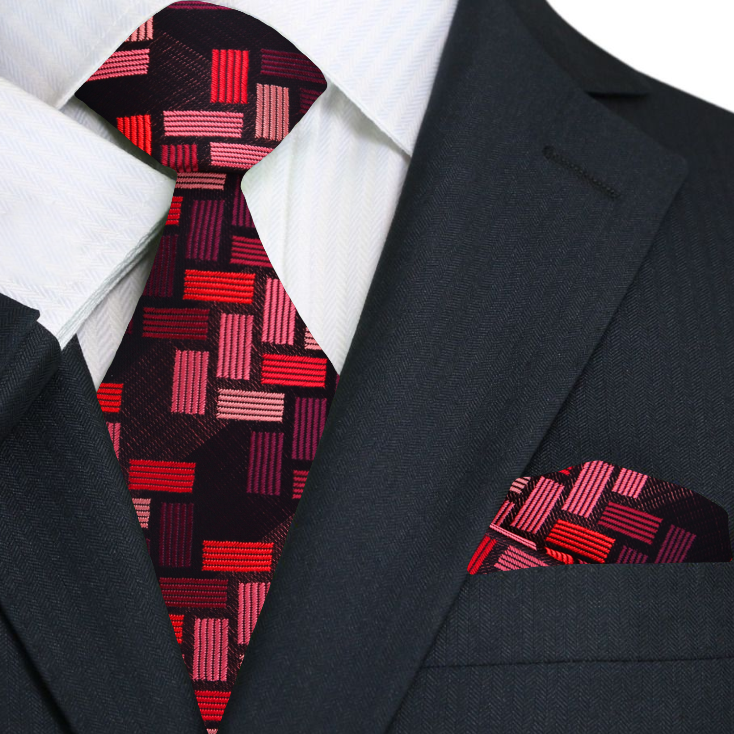 Premium Shades of Red Blocks Tie and Pocket Square