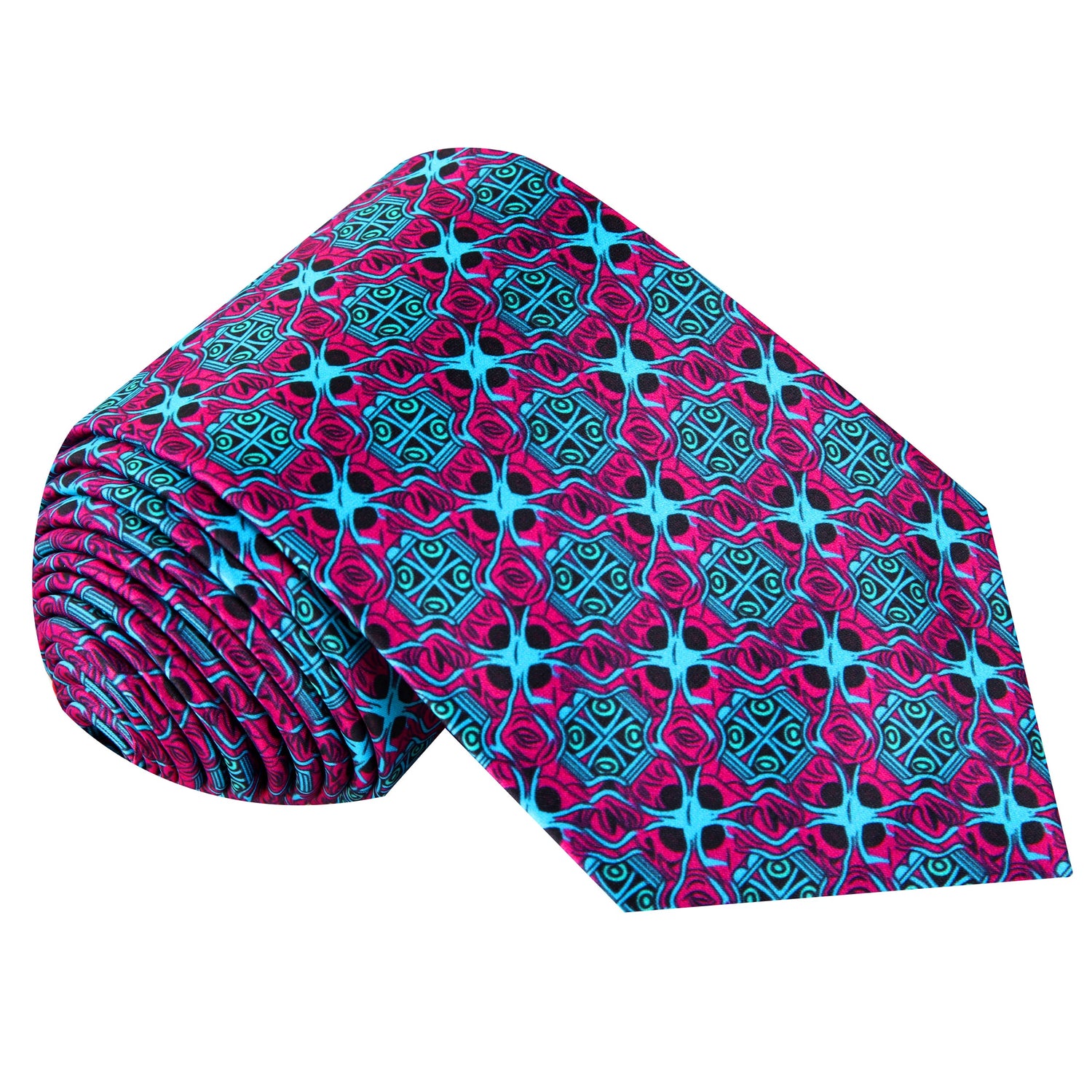 Red, Light Blue Abstract Tie  