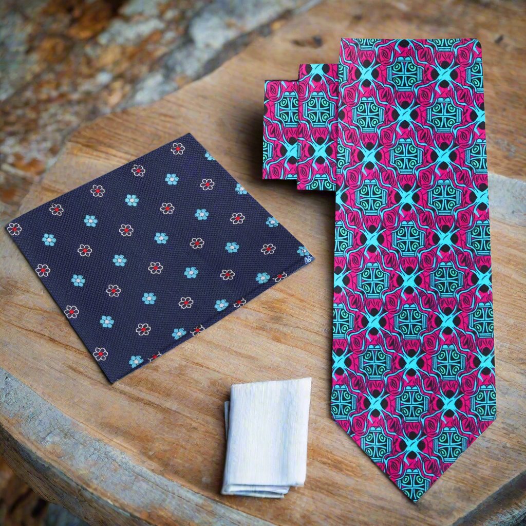 Alt View: Red, Light Blue Abstract Tie and Blue, Red Flowers Square