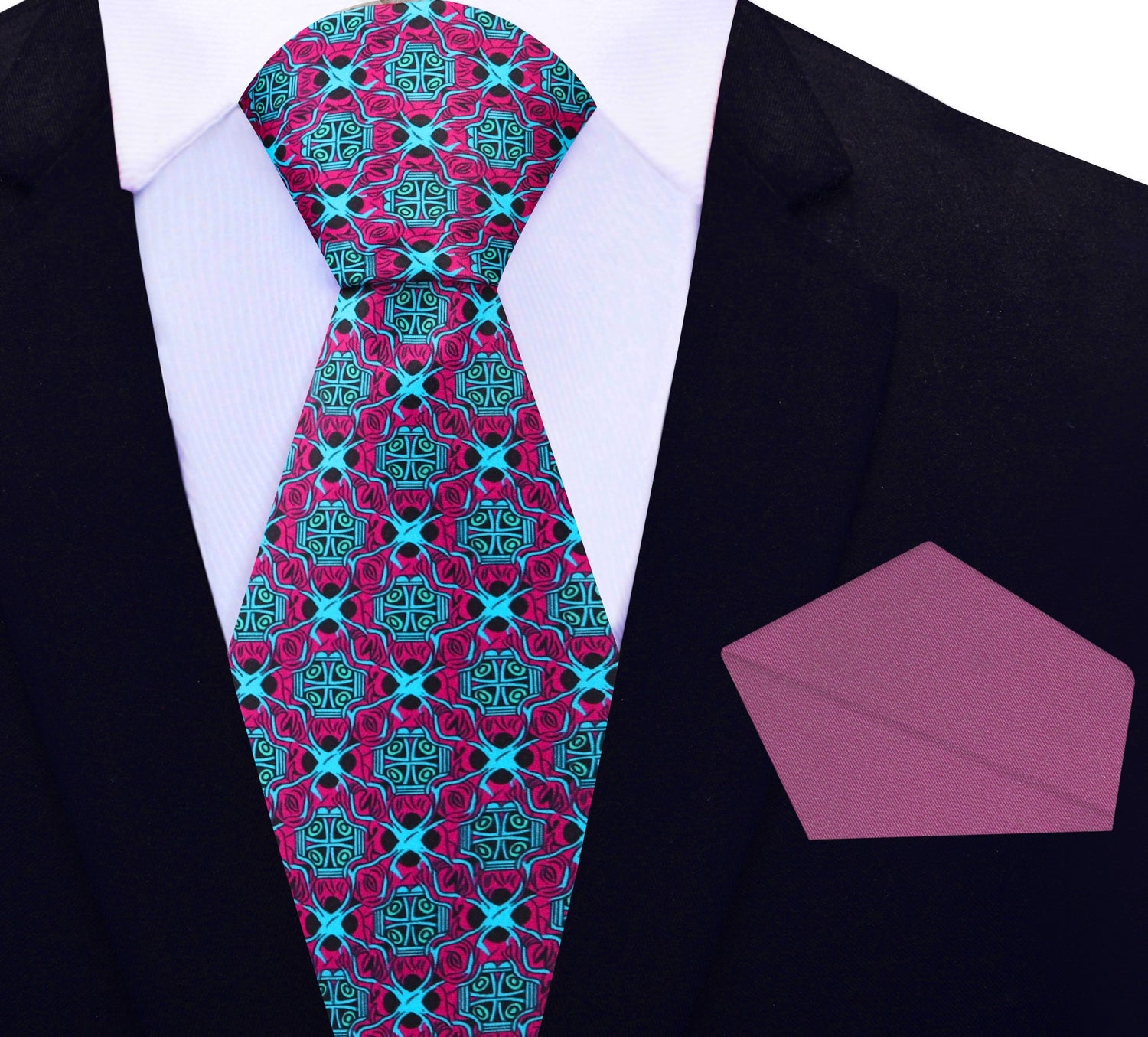 Red, Light Blue Abstract Tie and Wine Square