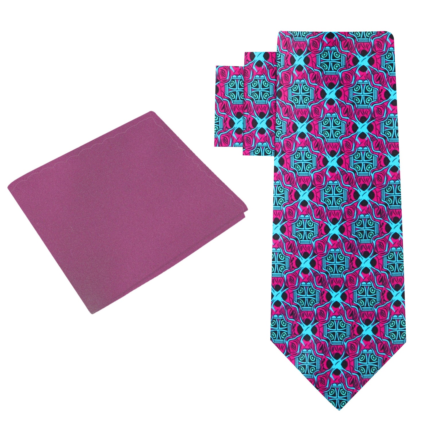 Alt View: Red, Light Blue Abstract Tie and Wine Square