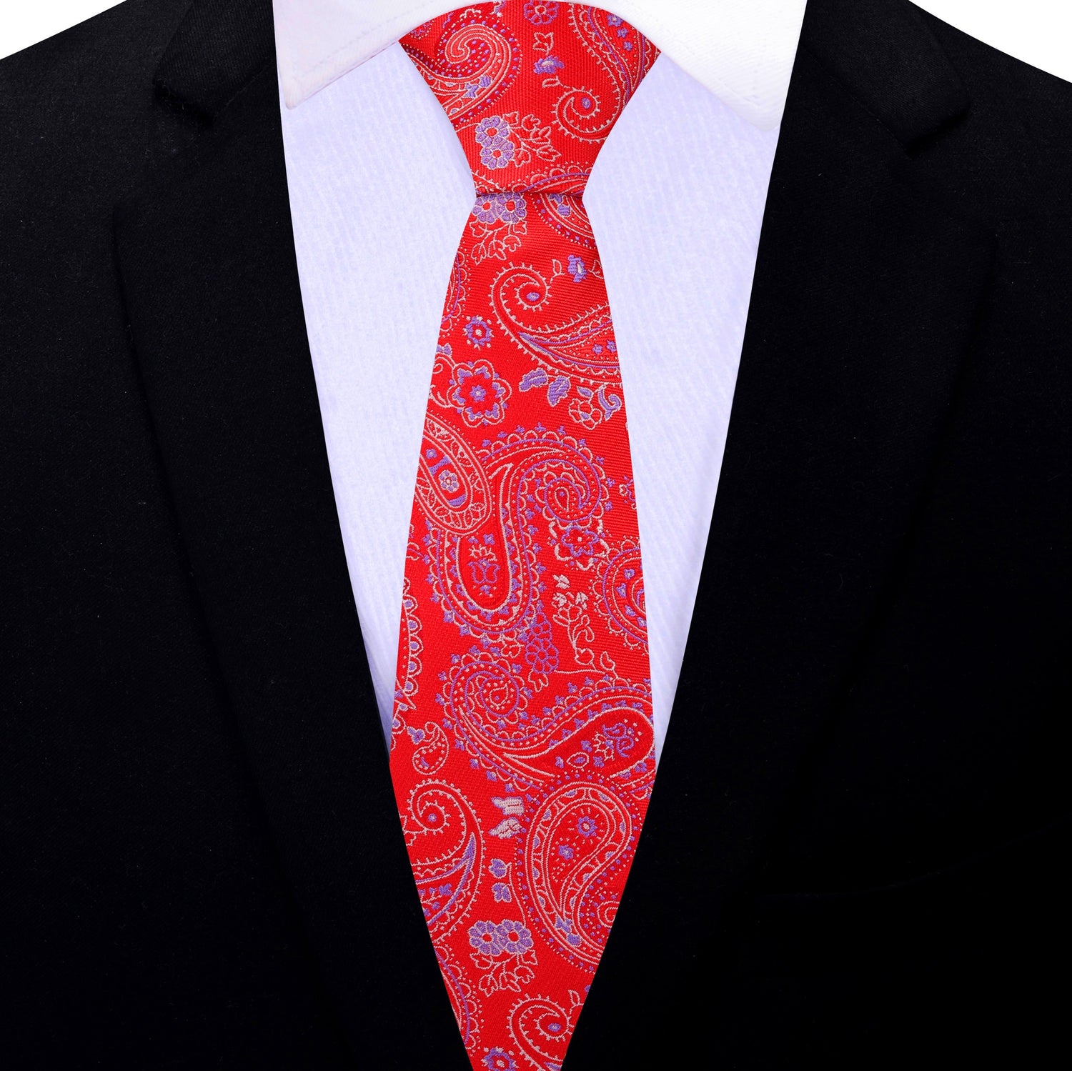 Thin Tie: Red, Light Purple Paisley Necktie