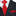 Black suit with a red tie and matching pocket square on a white background