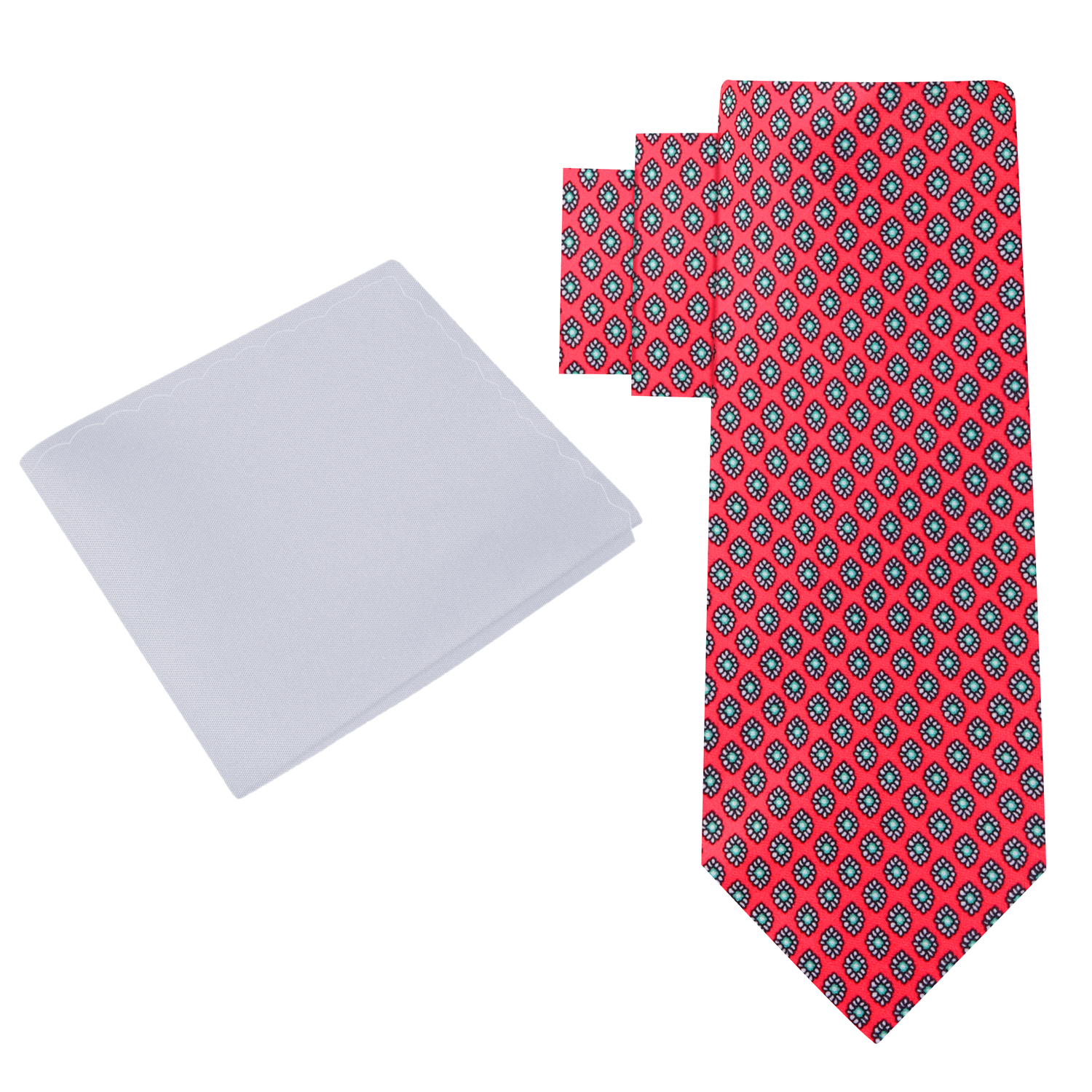 Alt view: Red Small Medallion Tie and Light Grey Square